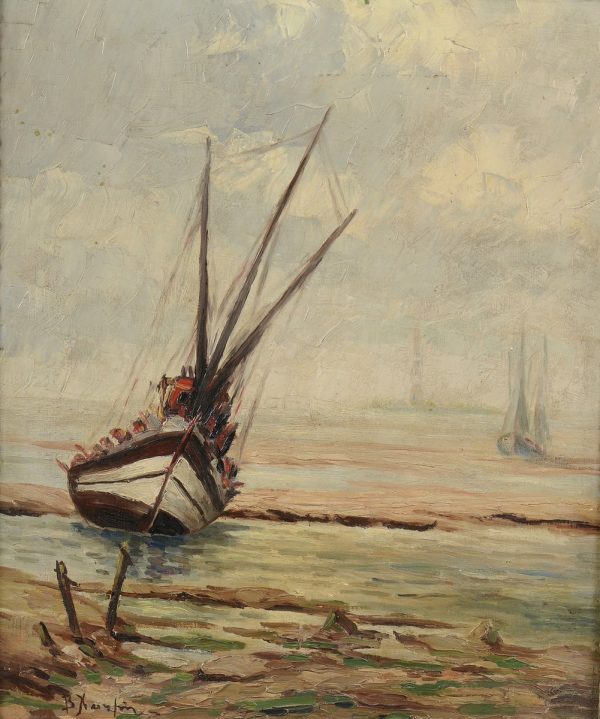 Vassilios HATZIS (1870-1915)  Barque de pêche sur la plage.