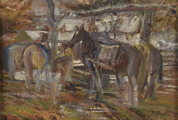 Michail Vasilievitch BOSKIN (1875-1930)  Chevaux au repos, 1914.