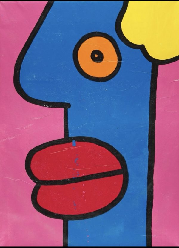Thierry NOIR (Né en 1958).  Tête en bleu devant rose. 1998.