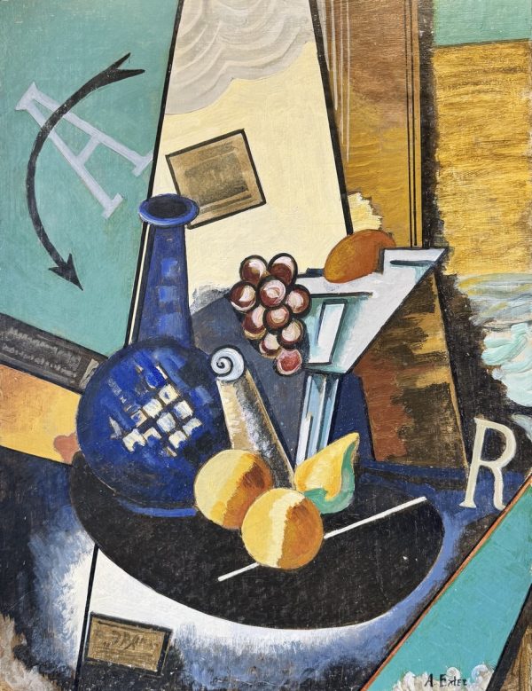 Alexandra EXTER (1882-1949), Attribué à.  Composition aux fruits et la bouteille.