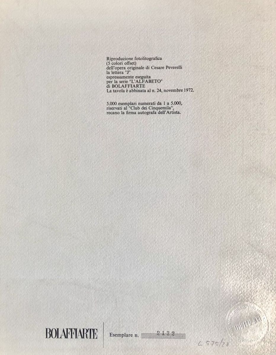 Cesare PEVERELLI (1922-2000) - Lettre J, 1972 - Image 2