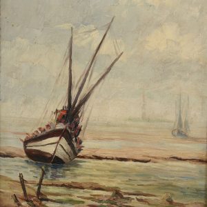 Vassilios HATZIS (1870-1915)  Barque de pêche sur la plage.
