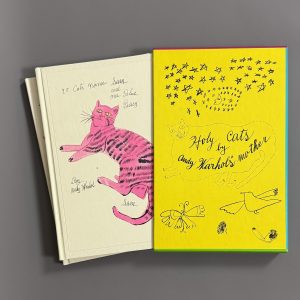 Andy WARHOL .25 Cats name Sam and one Blue Pussy. Holy Cat's (by Andy Warhol's Mother). N.Y., Panache Press, 1987, 2 vol. 8°, cart. d'édit., étui commun illustré d'éditeur. Ensemble de 2 facsimilés des années 50.