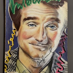 Andy WARHOL (1928-1987) Attr.  Magazine INTERVIEW August1986. Magazine créé par Andy WARHOL en 1969. Couverture : Robin Williams . Porte une signature au feutre en couverture Attribué à Andy Warhol.
