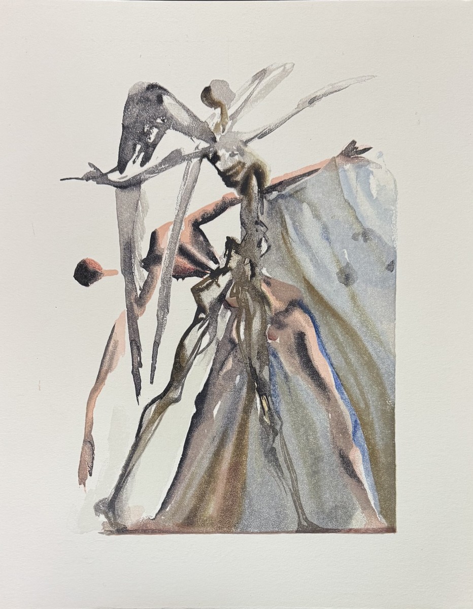 Salvador DALI (1904-1989) « Les Négligents ou Le Pouvoir de l’âme ». La Divine Comédie. Le Purgatoire - Chant 3. 1963. Bois gravé en couleurs sur vélin de Rives. Filigrane B.F.K Rives. Editeur : Les Heures Claires, Paris.