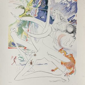 Salvador DALI (1904-1989) « L’unicorne laser désintègre les cornes du rhinocéros cosmique » 1974.